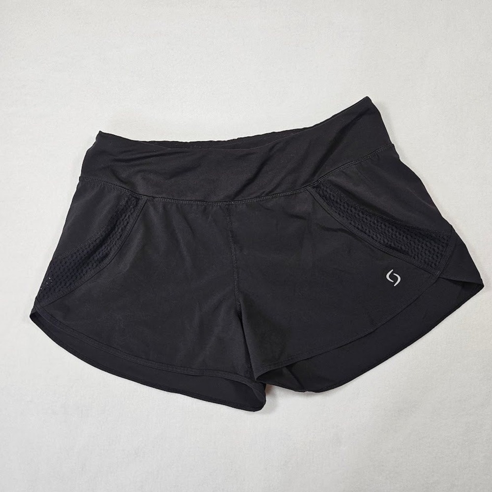 Moving Comfort Womens Black Mesh Panel Running‎ Shorts Rear Zip Pocket Medium